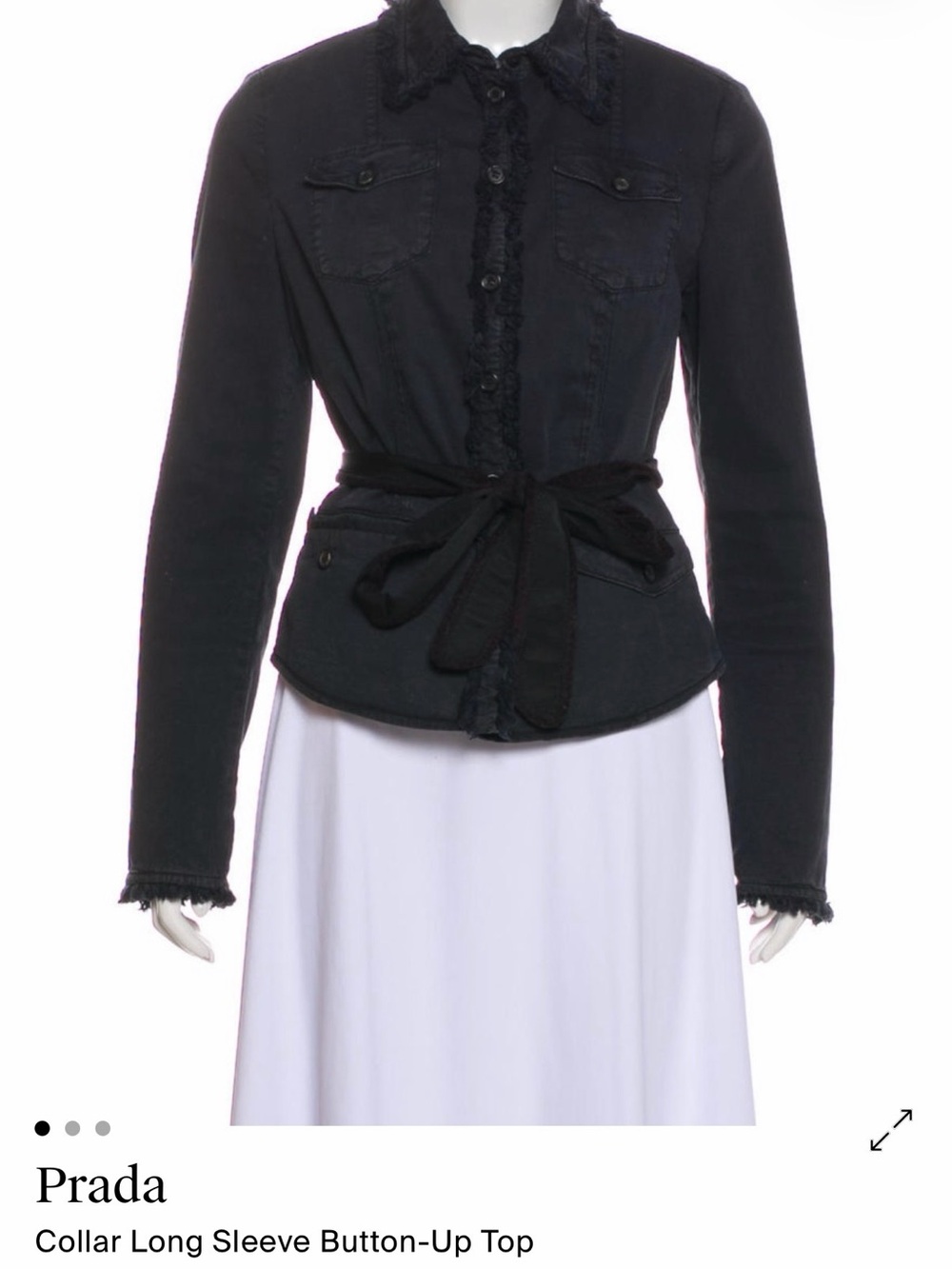 Prada Black Denim-Style Button Front Jacket with Waist Tie
